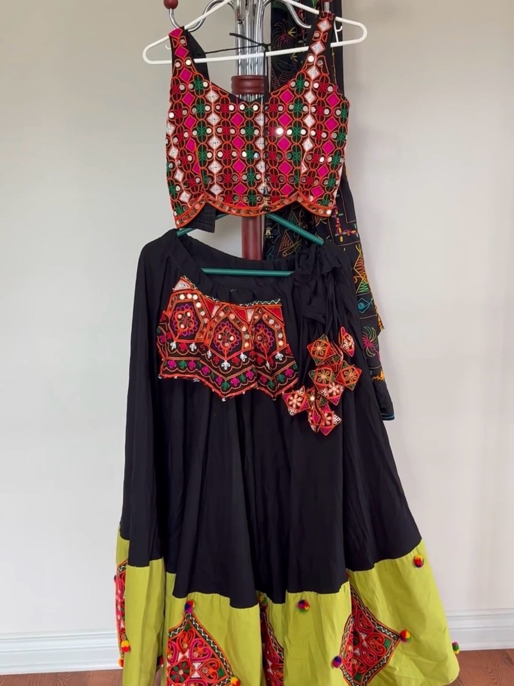 Black and Lime Embroidered Chaniya Choli  - Women